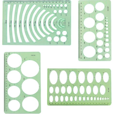 Pochoir Cercle - Pochoir Oval - Pochoir Rayon Cercle - En Plastique - Pour Dessin Technique Et Artistique - Lot De 4 Pièces (1/5)