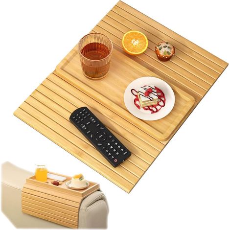 Plateau de Canapé 45.7x33.5cm, Plateau pour Canapé Antidérapant en Bambou, pour Snacks, Téléphone, Manettes, Tasses, Flexible et Pliable (1/5)