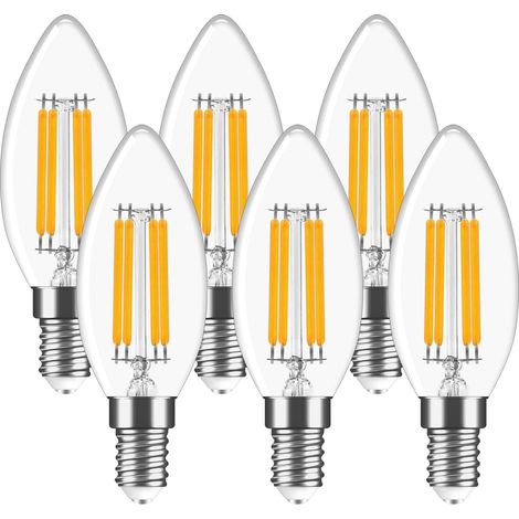 Pack de 6 Ampoules LED E14, Ampoules LED E14 pour Bougies 4W, Lumière Chaude 3000K, 470lm, Petites Ampoules à Vis C35, Equivalent à 40W, Non Gradable (1/5)