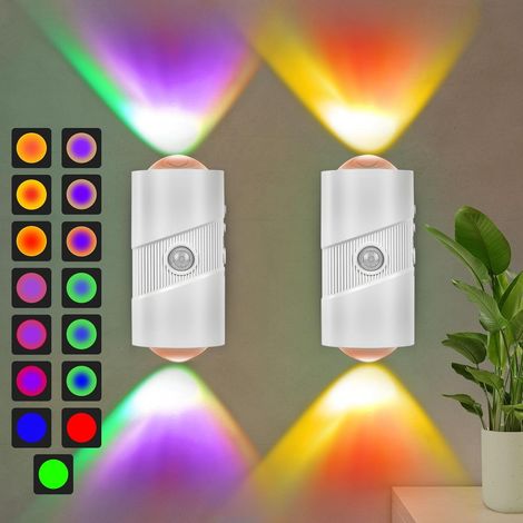 2PCS Veilleuse, Capteur de mouvement, 7 Couleurs RGB, 4 Niveaux luminosité, Aimantée, USB-C, Salon Chambre (1/5)