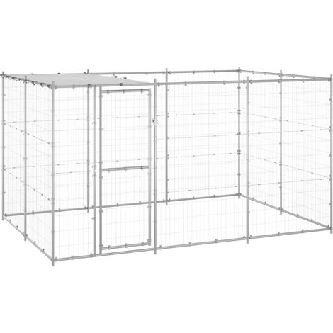 Chenil d'extérieur, Enclos Parc Cage pour animaux Acier galvanisé avec toit 7,26 m² LKF72623 (1/5)