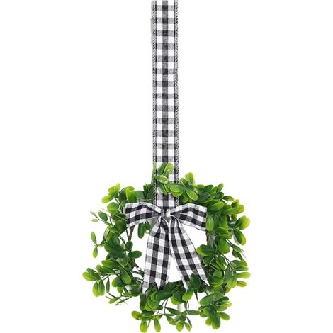 Mini Xmas Kitchen Cabinet Wreaths Small Xmas Artificial Wreaths with Plaid Bow for Door Window Wall (1/2)