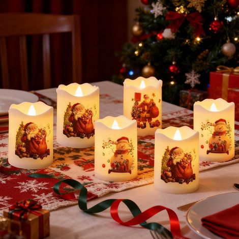 6 flammenlose LED-Weihnachtskerzen mit Weihnachtsmann-Motiv, batteriebetrieben (1/5)