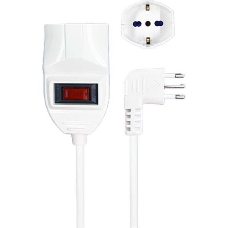 Prolunga Elettrica Lineare Con Interruttore 10M 3X1mm Spina Italiana 10A Presa Bipasso Schuko 10/16A Max 2300W