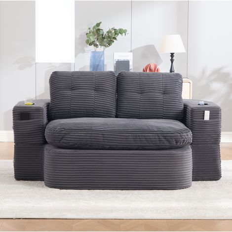 Canapé convertible 165x97x61 cm gris foncé, 2-en-1 avec porte-gobelets, tissu côtelé MEUBLIV (1/5)