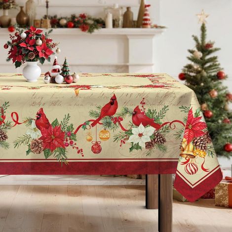 Weihnachts-Tischdecke 140x180 cm Rechteckig Polyester mit Blumenmotiv