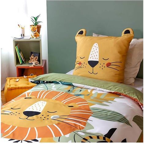 Parure de lit enfant lion 100% microfibre – Dimensions 140x200 cm – Lavable en machine – Séchage rapide