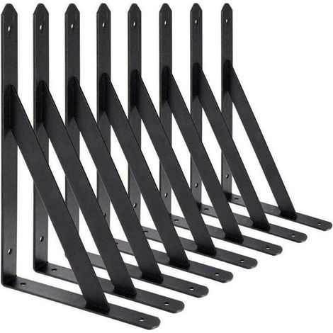 Ecleanfy - Lot de 8 équerres d'étagère triangulaires 200 x 120 mm en acier noir - charge 30 kg (1/5)