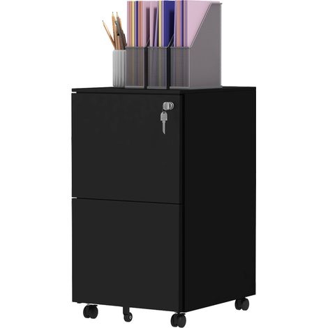 Classeur mobile 2 tiroirs verrouillable sur roulettes noir 37x43,5x67,5 cm