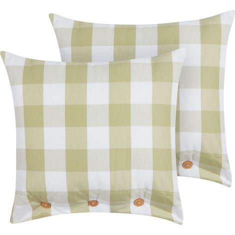 Set of 2 Decorative Cushions TAMNINE 45 x 45 cm Light Green Checked (1/5)