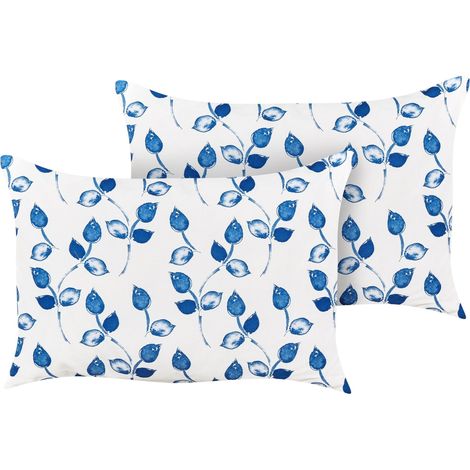 Set di 2 cuscini da giardino con federa in tessuto bianco e blu con motivo con foglie 40 x 60 cm Torbora