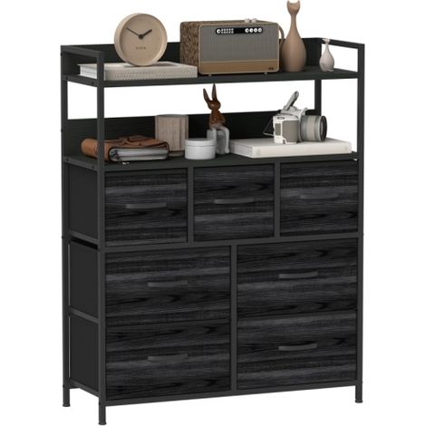 Black Rustic Chest with Seven Fabric Drawers for Stylish Storage Solutions