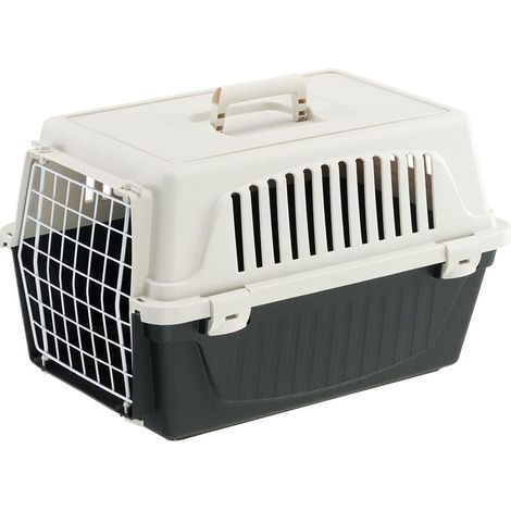 1 - Caisse de transport - Panier de voyage - Porte en fer plastifié - Plastique recyclé robuste - Pour chat et petit chien jusqu&39à 5 kg - Noir - 32,5x48x29 cm (1/5)