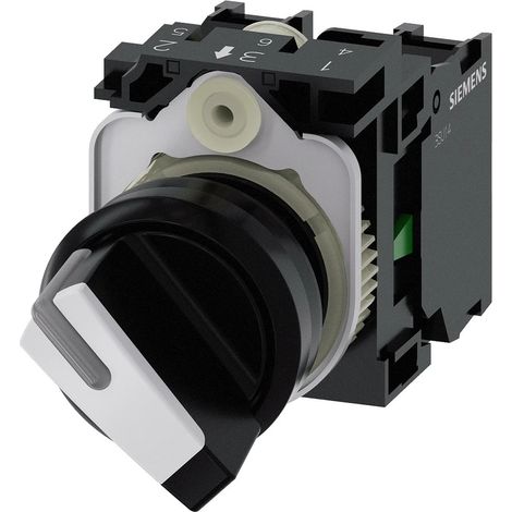 Siemens Interruptor de palanca, iluminable, 22mm, redondo, plástico, negro, blanco, 1NA+1NC, 3SU11002BF601MA0