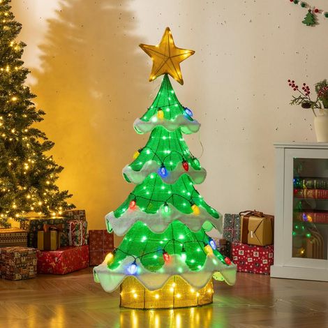 GOPLUS Arbre de Noël Artificiel de 130 cm, Sapin de Noël avec 146 Lumières LED, Ampoules Fraise, Étoile Sommitale, Décoration Noel Exterieur Interieur Lumineuse pour Jardin, Cour (Sapin) (1/5)