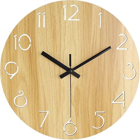 Horloge murale silencieuse de 30 cm (12 pouces), grande horloge décorative ronde en bois pour salon, chambre, cuisine, bureau, fonctionne à piles (arabe) (1/5)