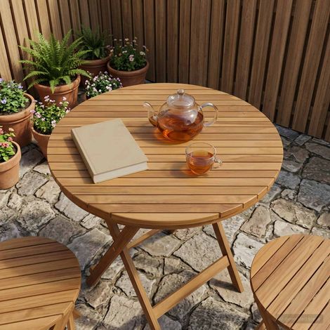 vidaXL Plateau de table Ø 80 x 3,5 Rond Bois de teck massif Naturel (1/5)