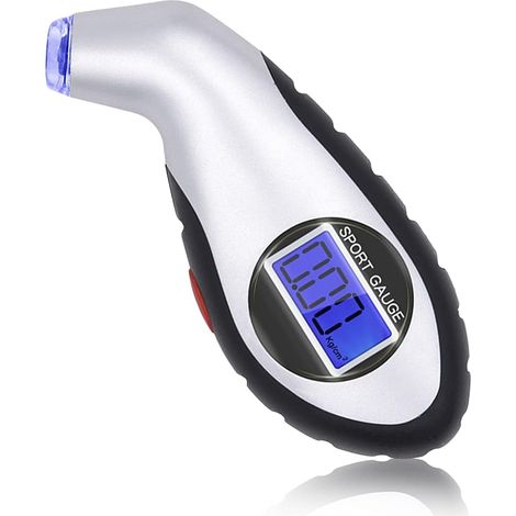Manomètre numérique de pression des pneus, 100 PSI, 4 réglages, portable et doté d'une poignée antidérapante, d'un écran LCD rétroéclairé et d'un embout lumineux. (1/5)