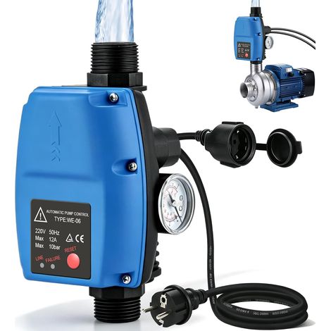 Régulateur De Pression Électronique Réglable 10 Bar, Pressostat Pompe Eau Avec Câble, Contrôleur De Pression Pour Pompe, Interrupteur Automatique Pour Pompe À Pression Pour Maison Cour Jardin (1/5)