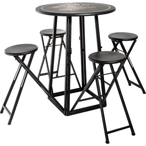 Atmosphera – Table de jardin ronde 4 chaises pliantes – Fer noir – Dimensions dépliée D. 161 x H. 101,5 cm – Design bistro pour repas en extérieur (1/5)