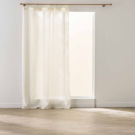 Rideau Voilage à Anneaux "Sunline" 140x240cm Blanc & Or (1/4)