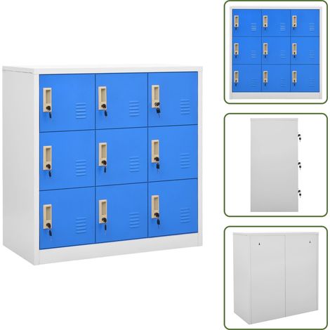 Schließfachschrank Hellgrau und Blau 90x45x92,5 cm Stahl - Schliessfachschrank - Metallschrank - Bürobedarf - Aufbewahrungsbox - Garderobe