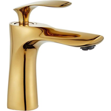 Robinet de lavabo pour salle de bain Mitigeur en laiton Fini or chrome doré (1/5)