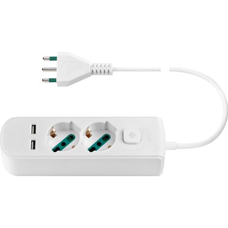 Multiprise avec Interrupteur et câble de 1,5 m, 2 Sorties universelles et Prise Standard Italienne, 2 Sorties USB-A, Blanc (1/5)