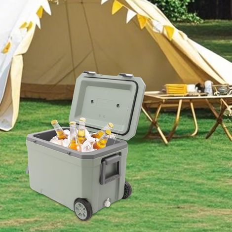 45L Isolierbox mit Rollen, tragbare Kühlbox & Thermobox, passiv gekühlte Eiskiste ohne Strom mit Ablaufloch, Großraum Kühltasche für Angeln, Camping, Picknick (1/5)