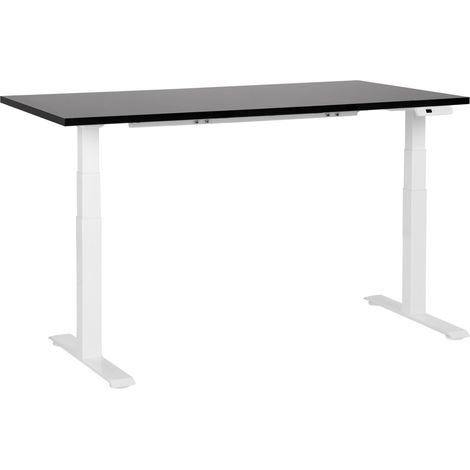 Escritorio de altura regulable eléctrico oficina moderna patas cuadradas 160 x 72 cm tablero negro soporte de acero blanco DESTINES