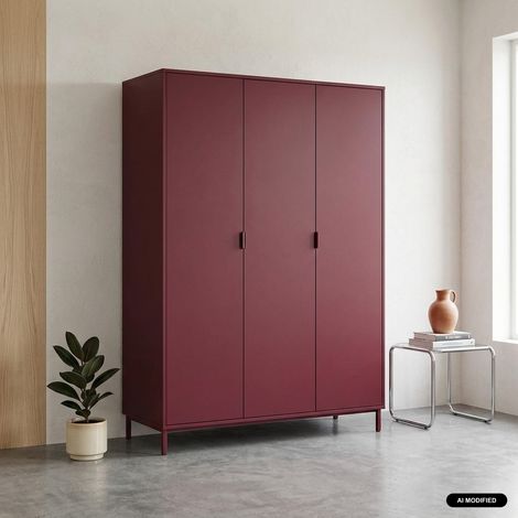 sweeek - Dressing décor bois et métal 5 étagères 1 penderie bordeaux - Ellie (1/5)