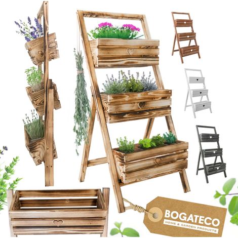 Lot 3 Jardinières Bois Bogateco sur Pied 110cm Bois Flambé (1/5)