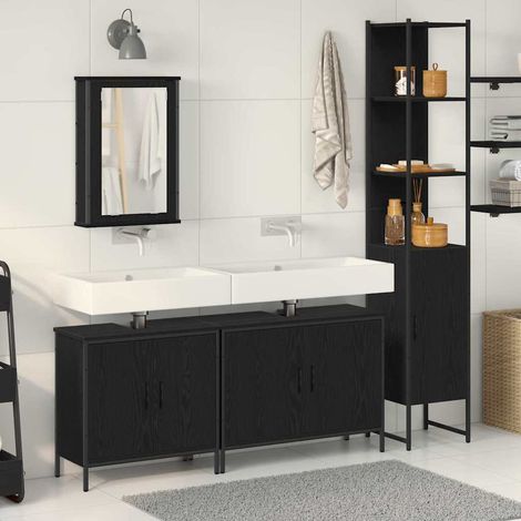 Badezimmermöbel-Set mit Regal 4 pcs Schwarz Holzwerkstoff vidaXL (1/5)