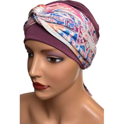 Turbante primaverile da donna Lena heather-421, sciarpa morbida adatta anche dopo la chemioterapia (1/5)
