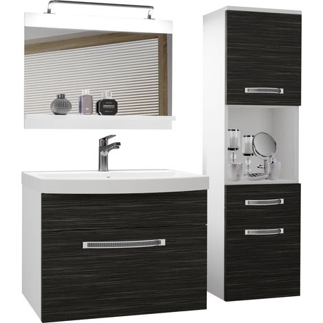 BELINI Meuble de Salle de Bain Lavabo Inclus, Meuble sous-Vasque, Miroir et Cabinet Haut Largeur: 100 cm Kit d'éclairage Inclus Couleur : ébène Royal (1/5)