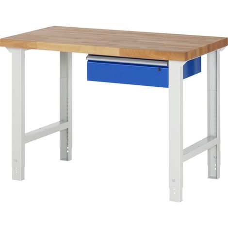 Rau Werkbank höhenverstellbar 7001A1, B1250xT700xH790-1140mm, 1x Schublade-TA (1/5)