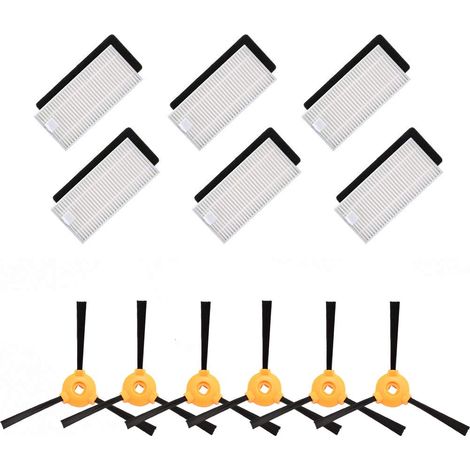 Kit de accesorios de repuesto: 6 cepillos laterales + 6 filtros HEPA + 6 esponjas compatibles con las aspiradoras Ecovacs Deebot 500 / 600 / 601 / 605 (1/5)