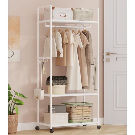 Etagere Vestiaire Multifonction sur Roulettes 60x36x173cm Porte Manteaux pour Entree et Chambre (1/5)