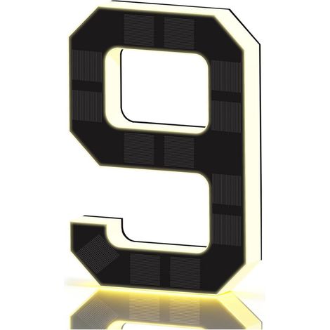 Placa de puerta iluminada (n.º 9 - Negra, 23 cm). Placa de puerta exterior con energía solar, apta para uso en exteriores. (1/4)