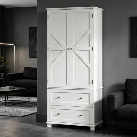 Columna de cocina 80x39,5x184,5 cm en MDF blanco, 2 puertas y 2 cajones - MEUBLIV (1/5)