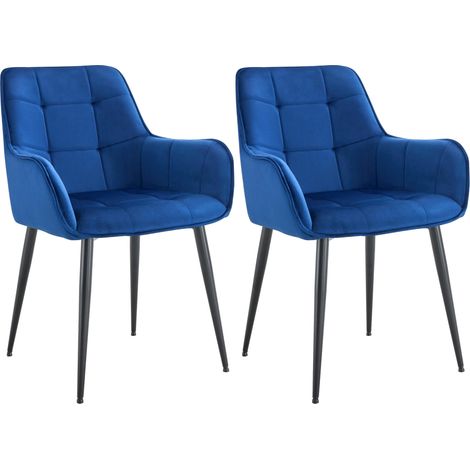 Lot de 2 chaises de salle à manger avec accoudoirs en velours bleu foncé capitonné cadre métal noir 100007396 (1/5)