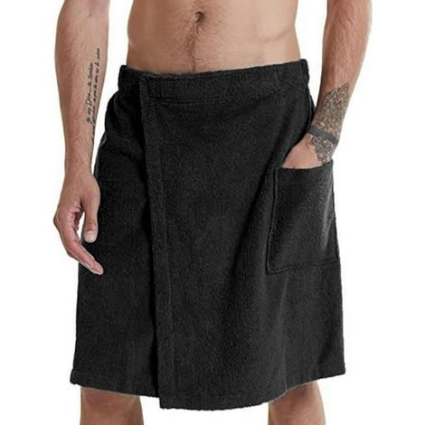 Peignoir doux pour homme, vêtement d'intérieur confortable, couleur unie, robe de bain et chemise de nuit pour homme, peignoir portable, serviette et poche, noir, XL (1/4)