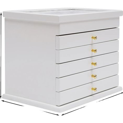 Organizador de joyas, 6 niveles, cajones totalmente extensibles, BLANCO (1/2)