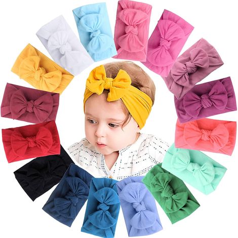 Diadema ancha y suave para bebé, disponible en 16 colores, con lazo para el cabello de 10 cm, ideal para bebés, recién nacidos y niños. (1/4)