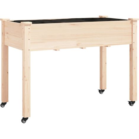 Macetero bancal elevado plantas flores terraza jardín sobre ruedas con forro 118 x 59 x 80 cm madera de abeto marrón 020038726