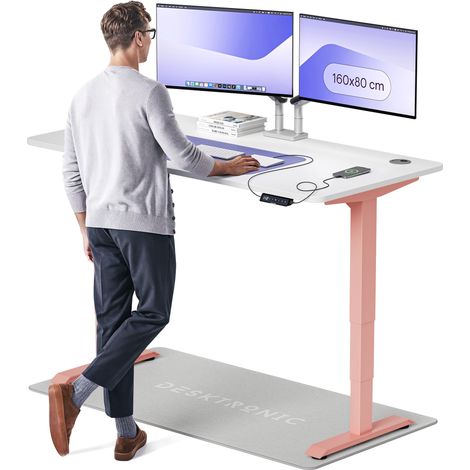 Desktronic Bureau assis debout HomePro - 160x80cm - Rose/Blanc