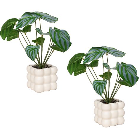(2er-Set) 2 moderne und minimalistische künstliche grüne Topfpflanzen und Blumen, kleine Dekopflanzen für Büro, Wohnzimmer, Eingangsbereich, Arbeitszimmer, Inneneinrichtung (Wassermelonenblatt - künst (1/2)