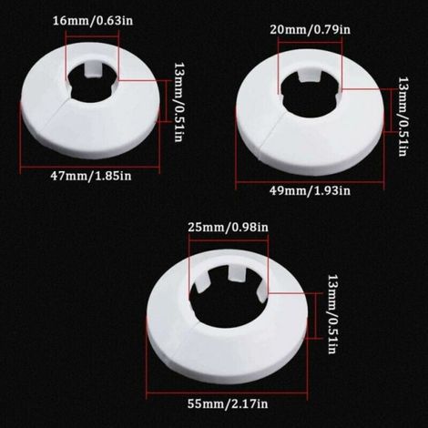 Cache-tuyau pour radiateur, sanitaire, sol, mur, 16 mm/20 mm/25 mm, 24 pièces (blanc) (1/4)