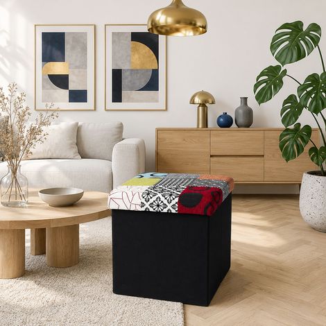 Coffre Pouf - HOME DECO FACTORY - PATCHWORK - Pliable - Multicolore