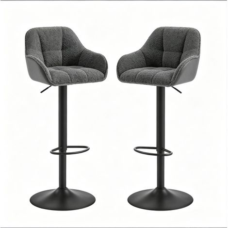 Set mit 2 drehbaren, höhenverstellbaren Barhockern aus Chenille und Cord-Samt, dunkelgrau (1/5)